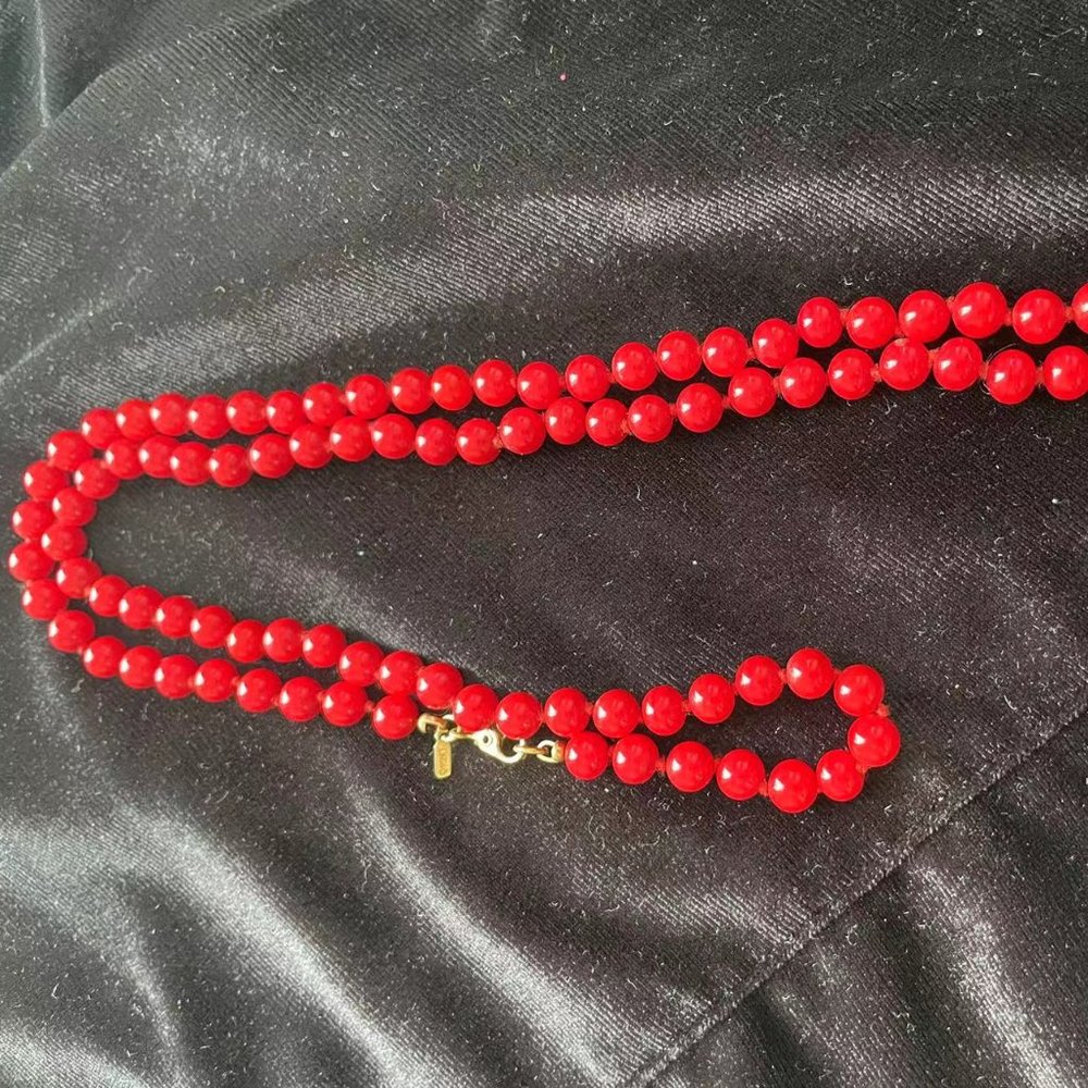 vintage monet red beads gold tone necklace